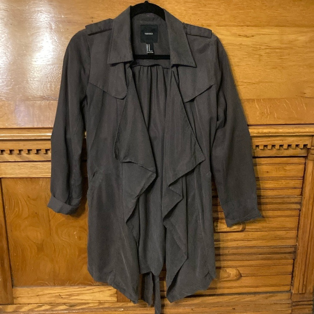 Forever 21 Chic‎ Draped Trench Coat Waterfall Open Front Duster Jacket Medium